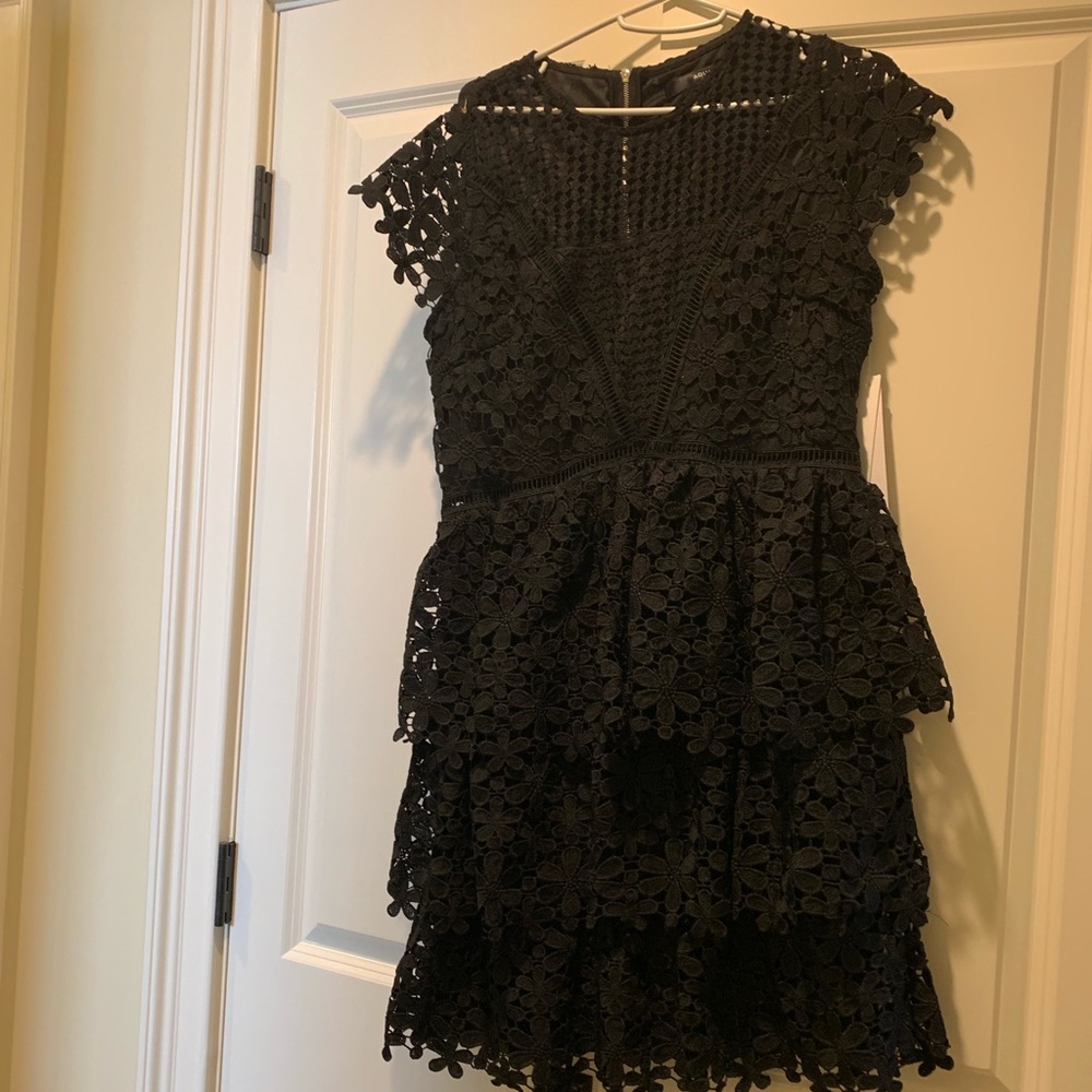 NWT Aqua Black Floral Tiered Dress